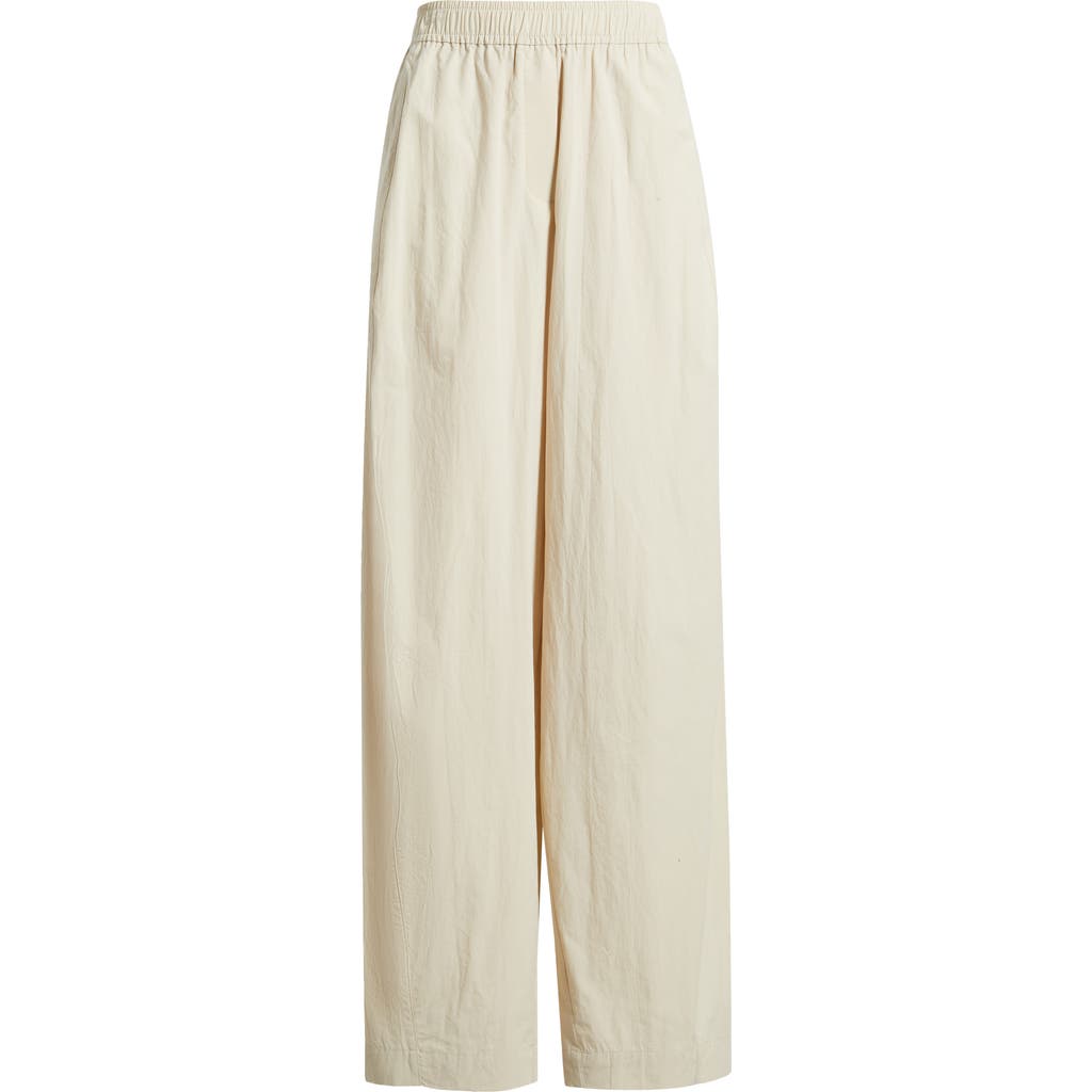 Mango Pull-on Wide Leg Woven Cotton Pants In Neutral