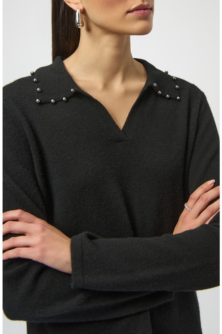 Beaded Peter Pan Collar Cashmere Sweater, Alternate, color, BLACK