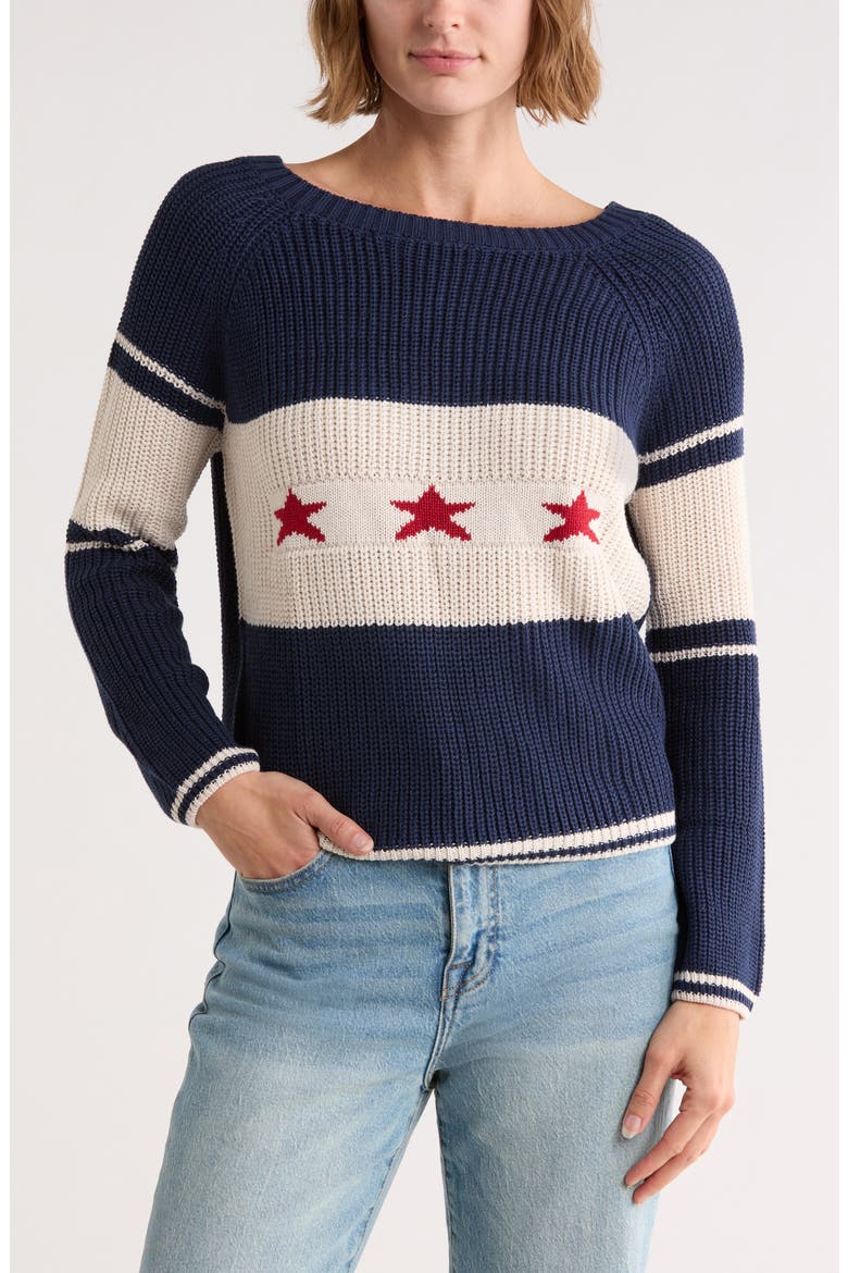 Star Flag Sweater, Main, color, NAVY COMBO