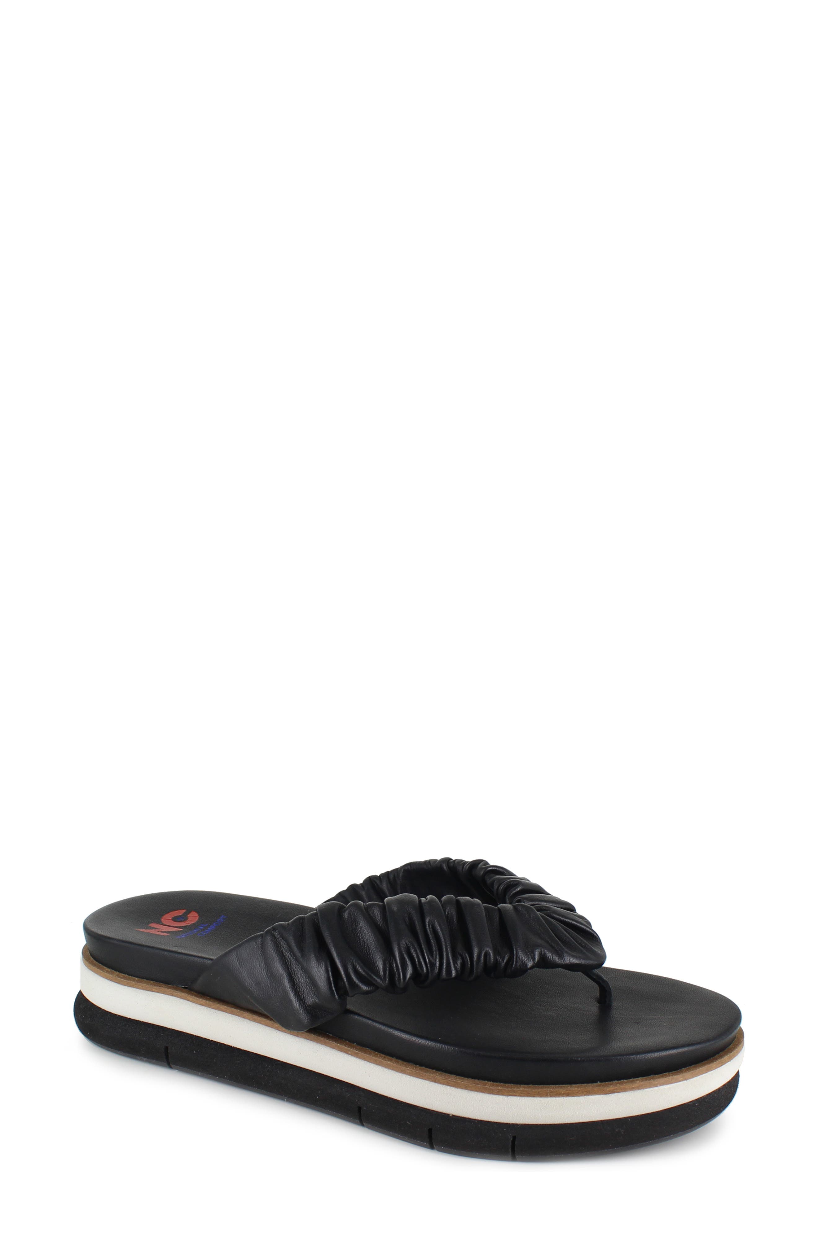 National Comfort Kahlen Scrunched Platform Flip Flop, Main, color, Black Leather
