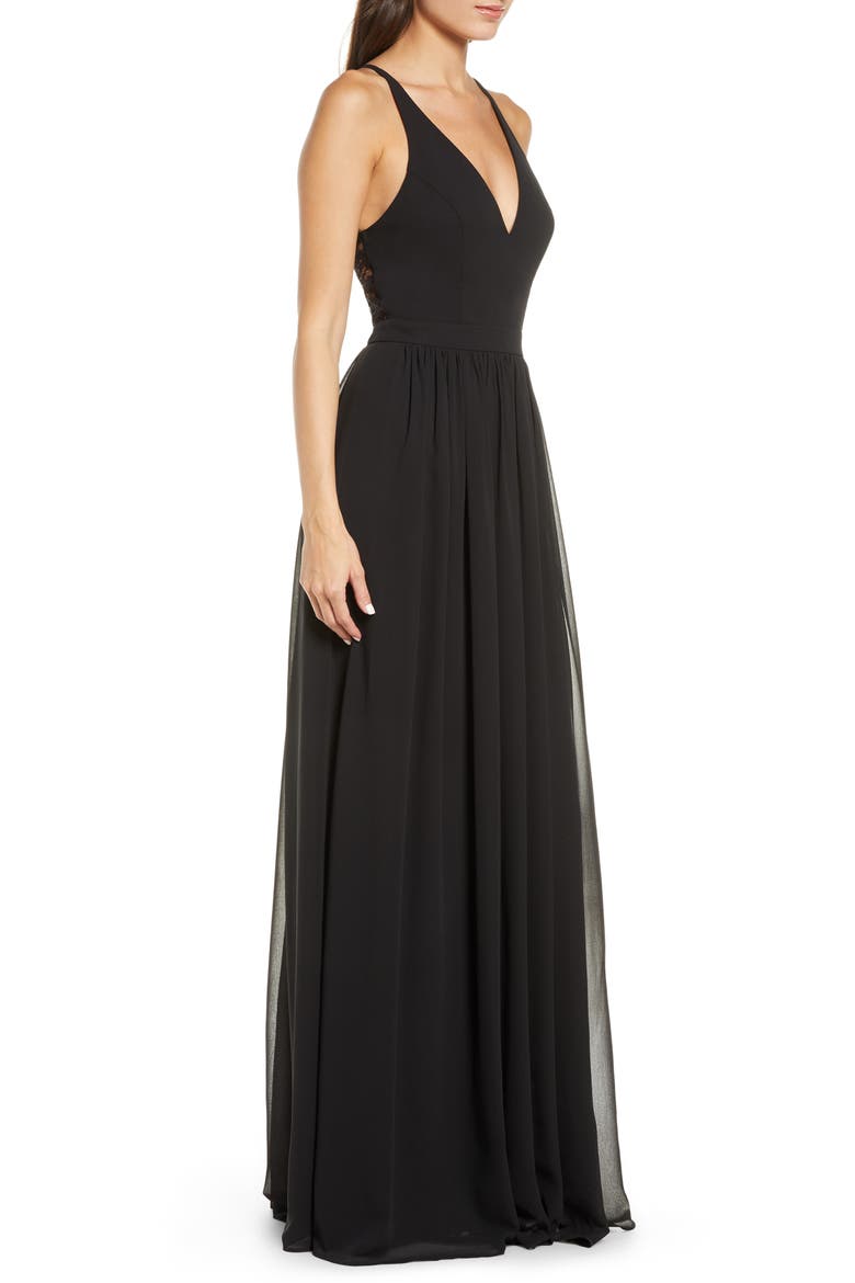 Everlasting Beauty Lace Back Chiffon Gown, Alternate, color, BLACK