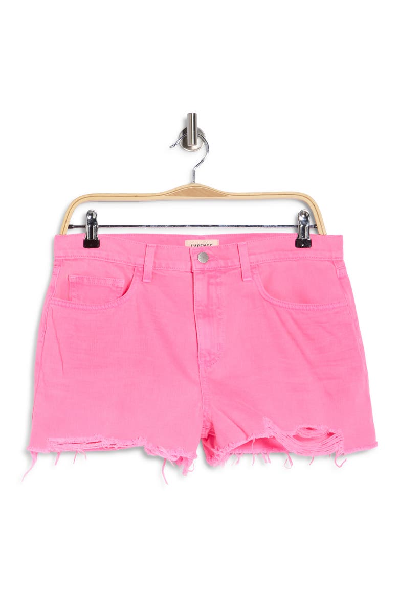 Clark High Waist Fray Hem Denim Shorts, Alternate, color, SHOCKING PNK DIST DEST