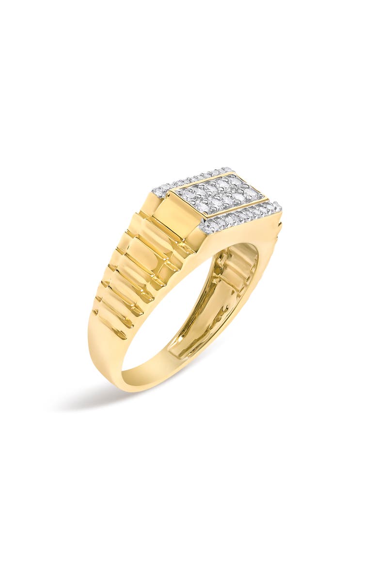 Men's 14K Yellow Gold Plated Sterling Silver Natural 1/2 Cttw Diamond Rectangular Halo Band Ring, Alternate, color, Yellow Gold over Silver