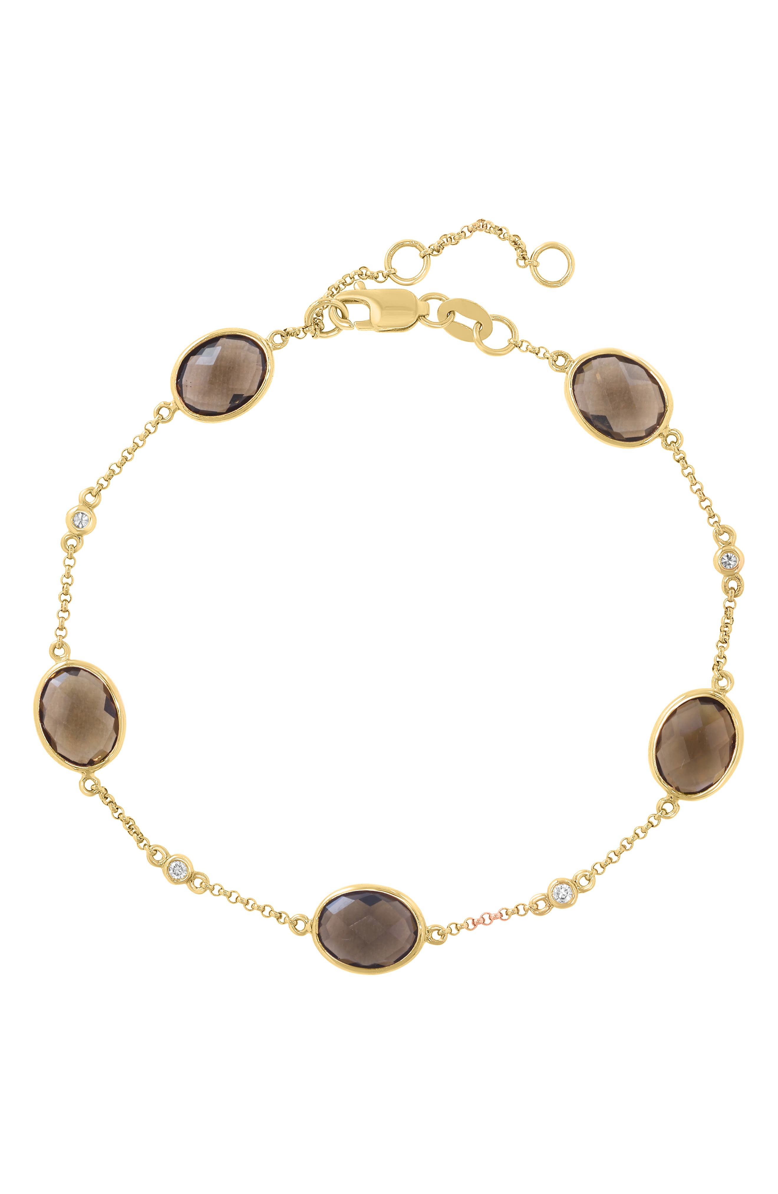 Smoky Quartz & Diamond Station Chain Bracelet