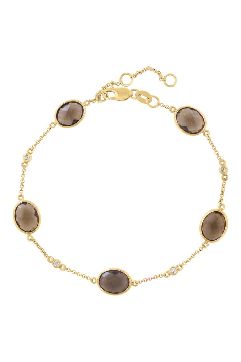 Smoky Quartz & Diamond Station Chain Bracelet, Main, color, BROWN