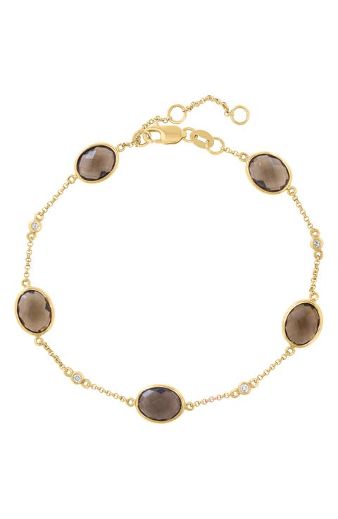 Smoky Quartz & Diamond Station Chain Bracelet