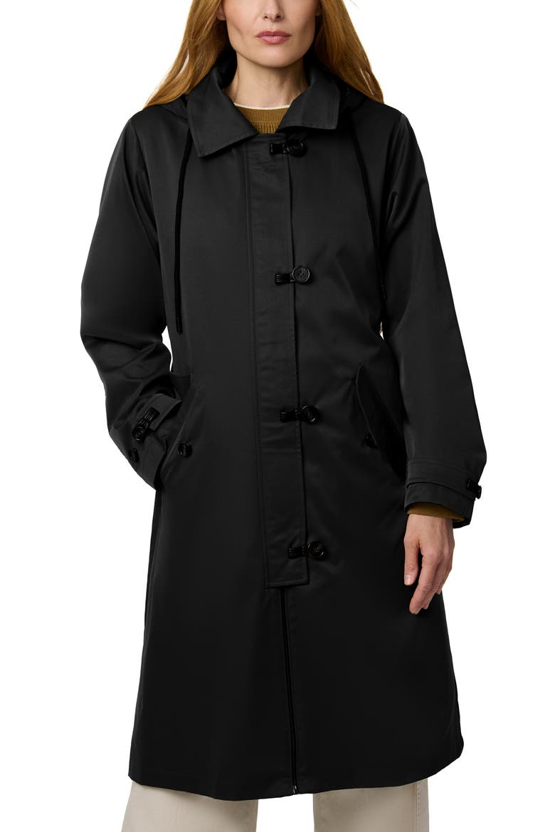 Longline Hooded Raincoat, Alternate, color, BLACK
