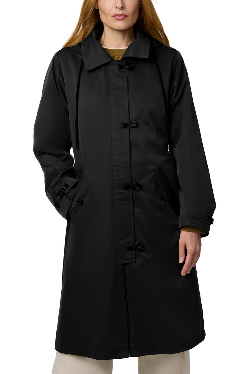 Bernardo Longline Hooded Raincoat, Alternate, color, Black