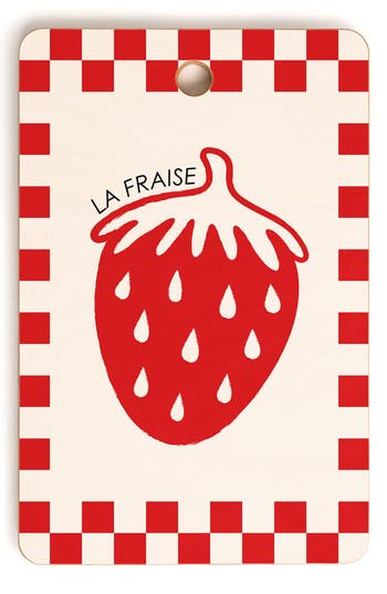 Deny Designs Strawberry Wood Cutting Board In Cream