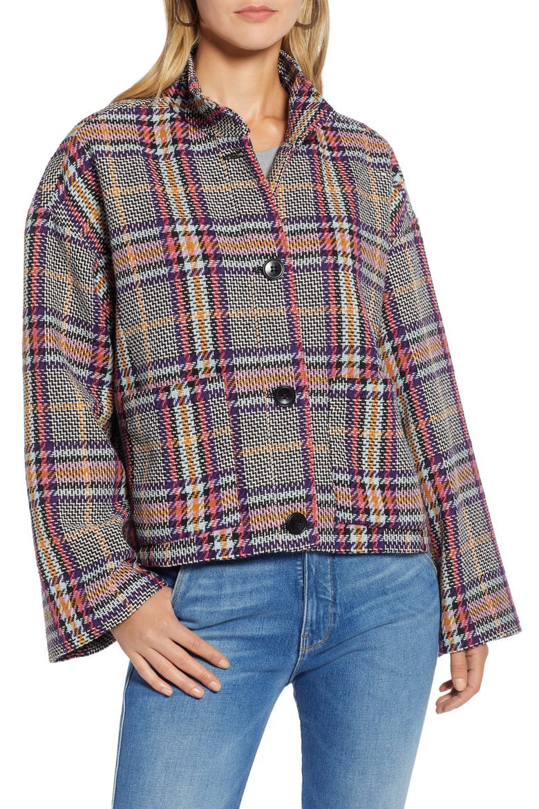 Funnel Neck Jacket, Alternate, color, PURPLE MULTI PLAID