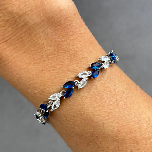 Hollywood Sensation Marquise Cubic Zirconia Tennis Bracelets With Blue Sapphire And White Diamond Cu In Blue
