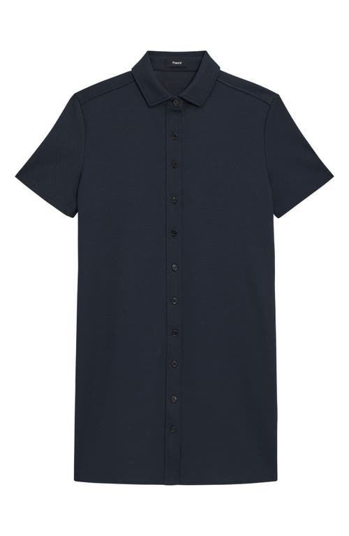 Theory Short Sleeve Piqué Shirtdress In Nocturne Navy
