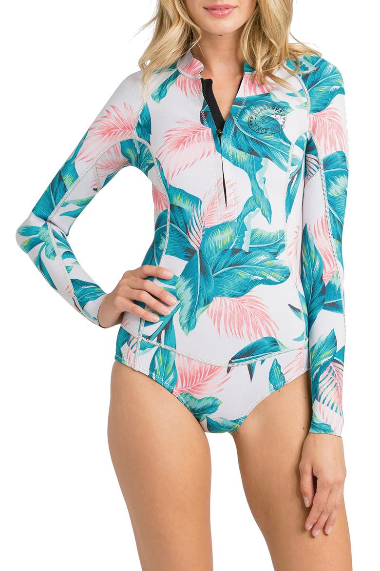 'Salty Dayz' Long Sleeve Neoprene Swimsuit, Main, color, TROPICAL