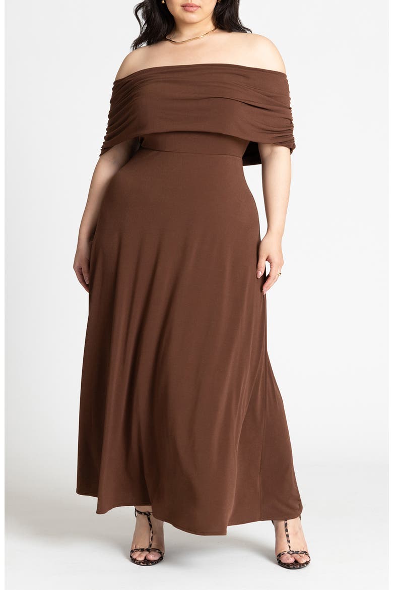 Off The Shoulder Knit Maxi Dress, Main, color, POTTING SOIL