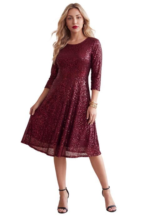 Plus Size Sequin Mesh Fit And Flare Dress (plus)