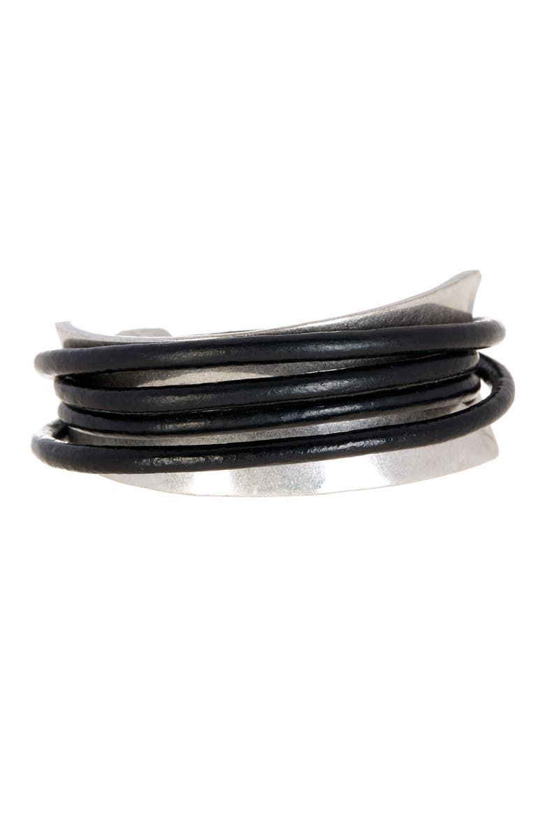 Black Gladiator Wrap Leather Bracelet, Main, color, black