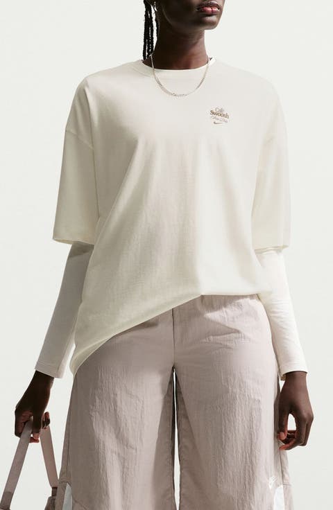 Café Swoosh Oversize Cotton Graphic T-Shirt