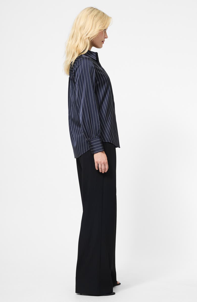 French Connection Pinstripe Satin Shirt, Alternate, color, Black-Porcelain Cream