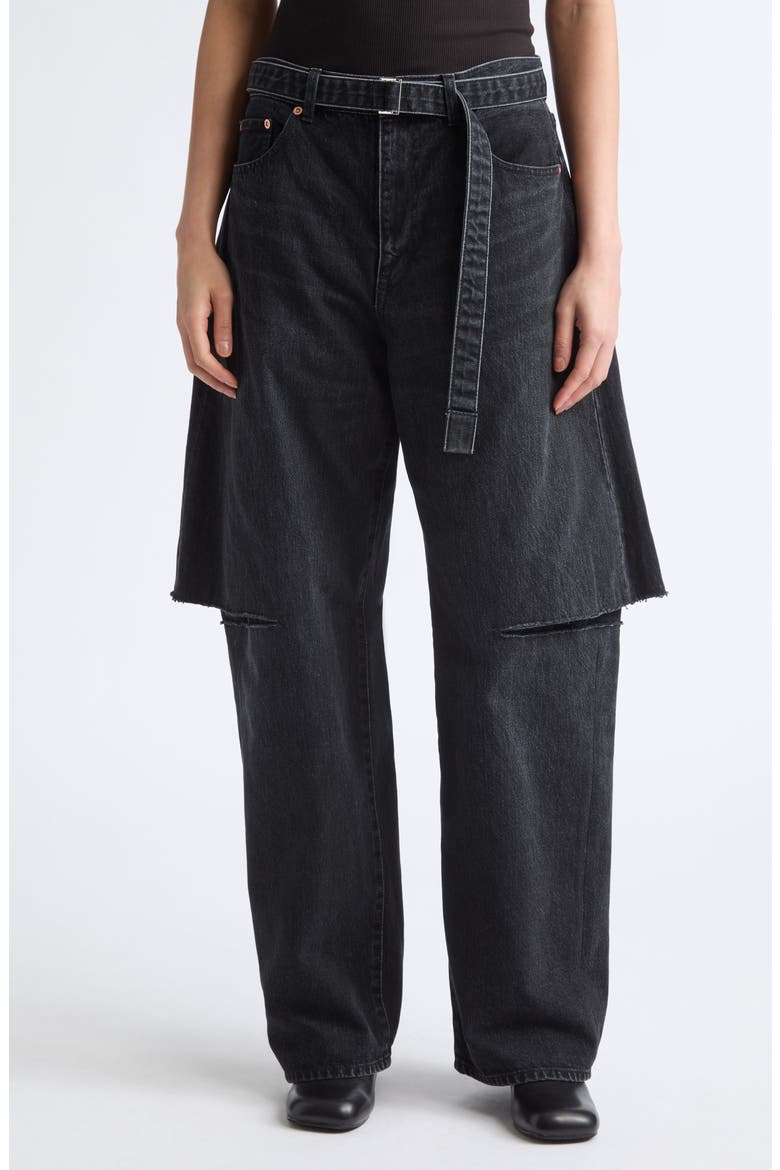 Sliced Belted Denim Jeans, Main, color, BLACK
