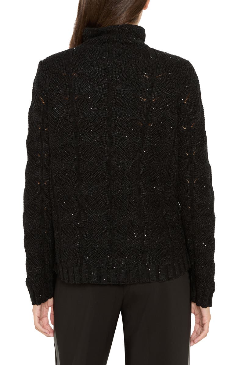 NIC+ZOE Sparkle Cable Stitch Cotton Blend Sweater, Alternate, color, Black Onyx