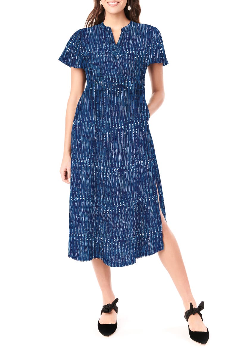 Lily Flutter Sleeve Maternity Midi Dress, Main, color, BLUE BOX PRINT