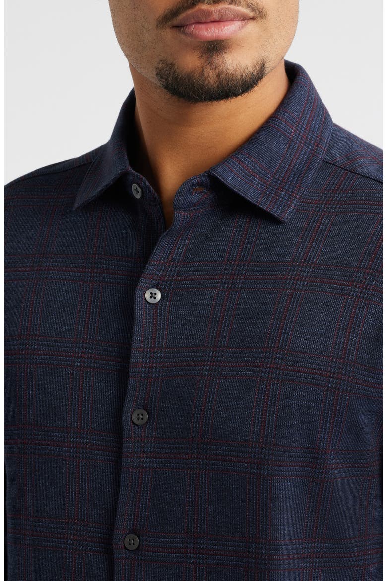 Darlog Glen Plaid Knit Button-Up Shirt, Alternate, color, NAVY