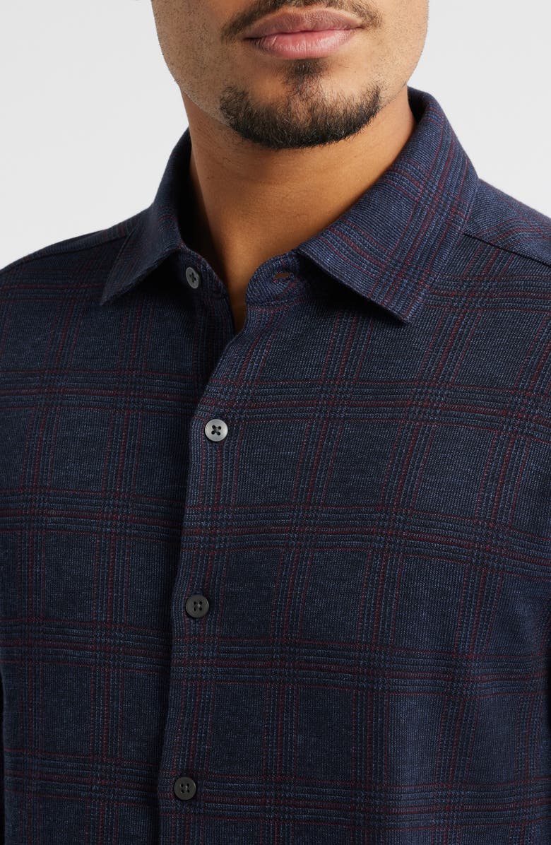 Robert Barakett Darlog Glen Plaid Knit Button-Up Shirt, Alternate, color, Navy