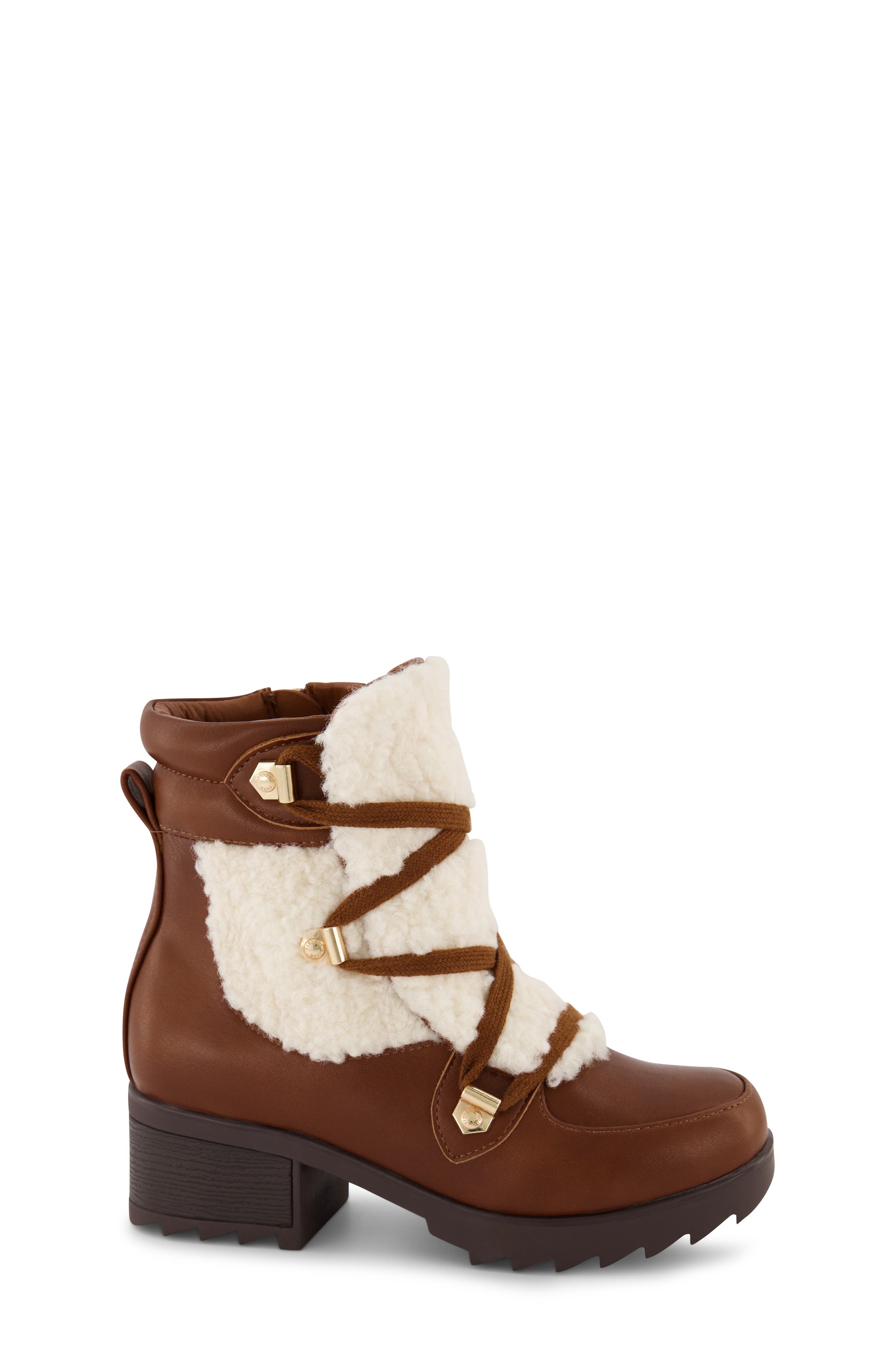 Kenneth Cole Kids' Terri Faux Shearling Hiker Boot, Alternate, color, Cognac