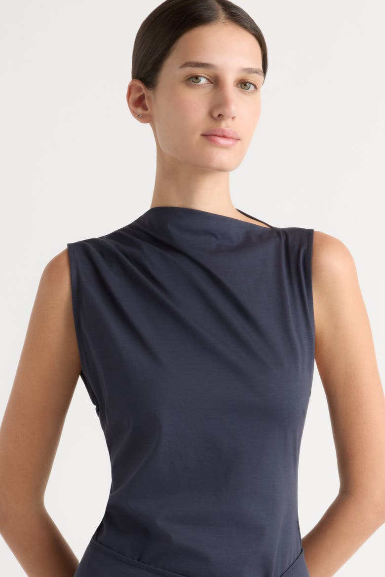 Amelia Asymmetric-Neck Wrap Dress, Alternate, color, Navy