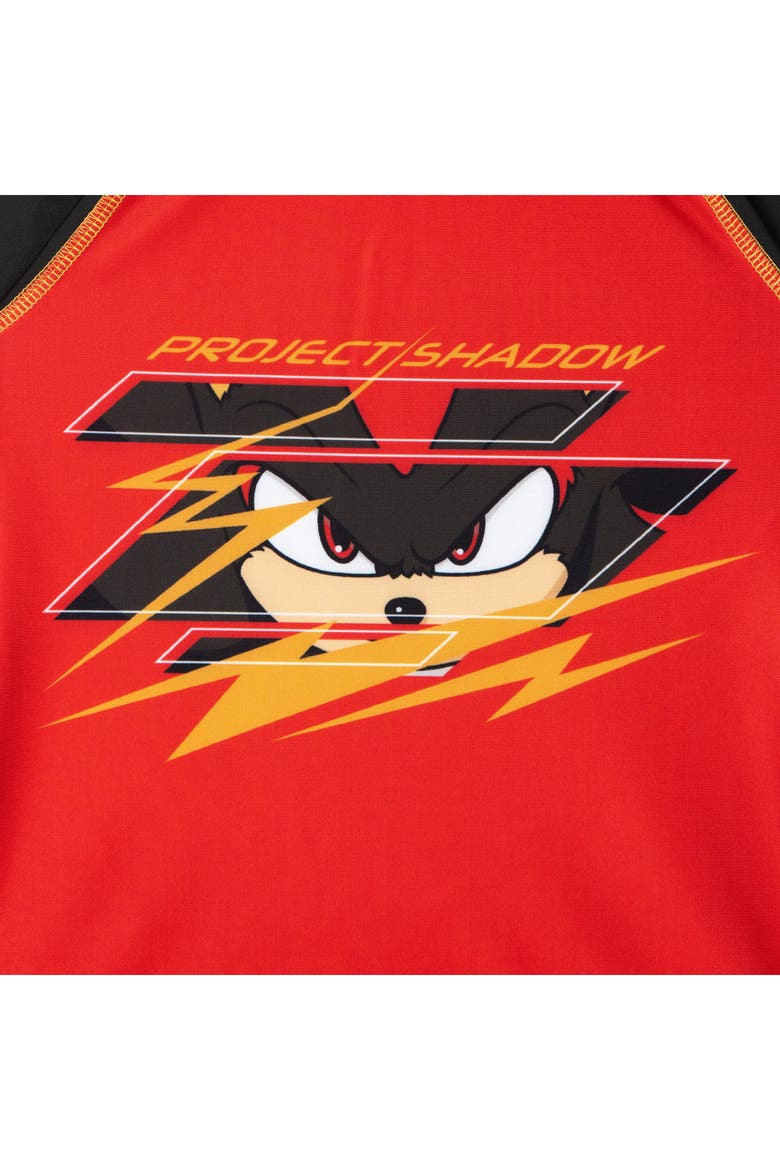 Sonic the Hedgehog 2-Piece Swimwear Rash Guard and Swim Trunks Set, Alternate, color, Shadow Red Black