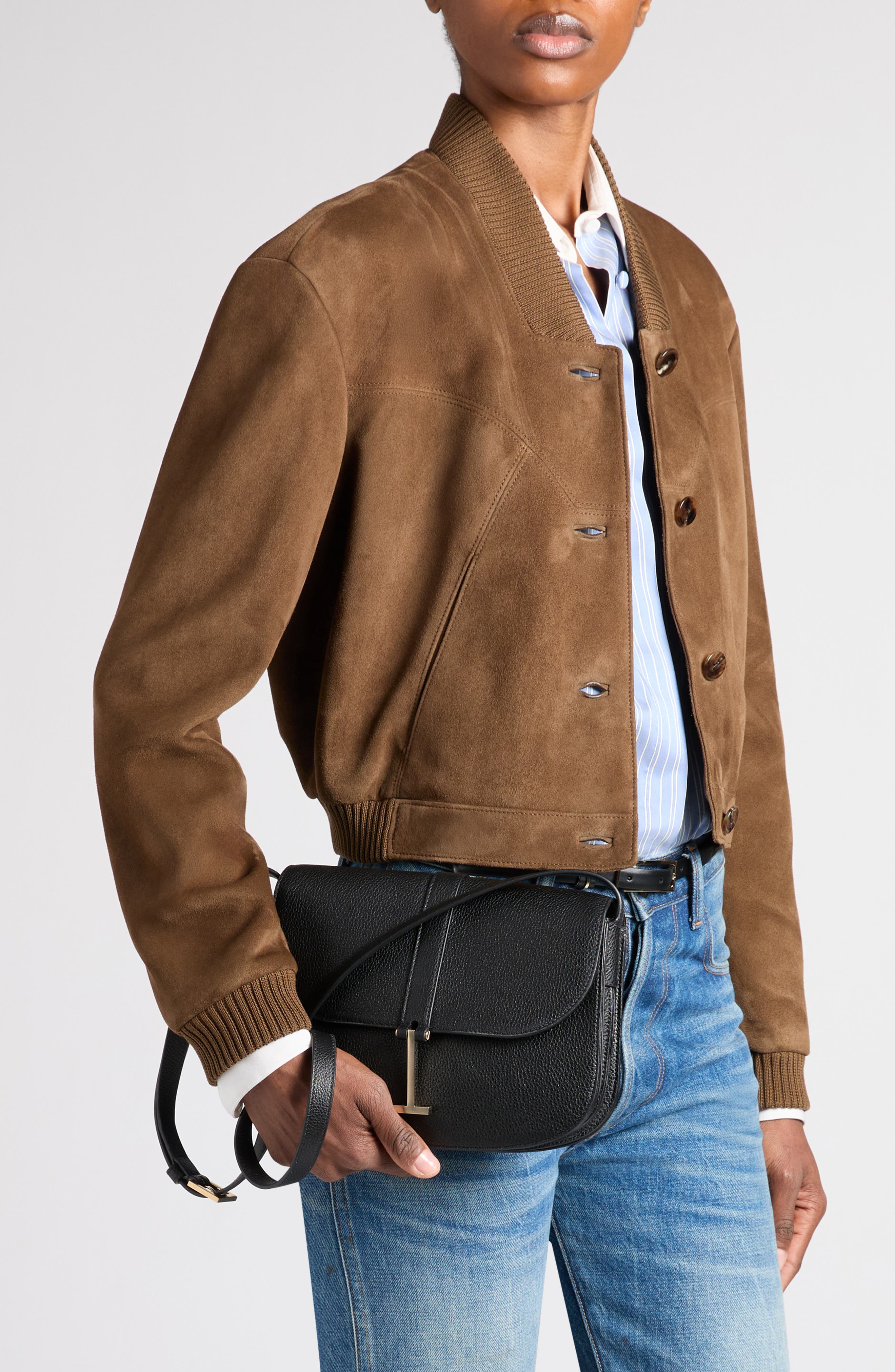 TOM FORD Small Kara Grain Leather Crossbody Bag, Alternate, color, Black