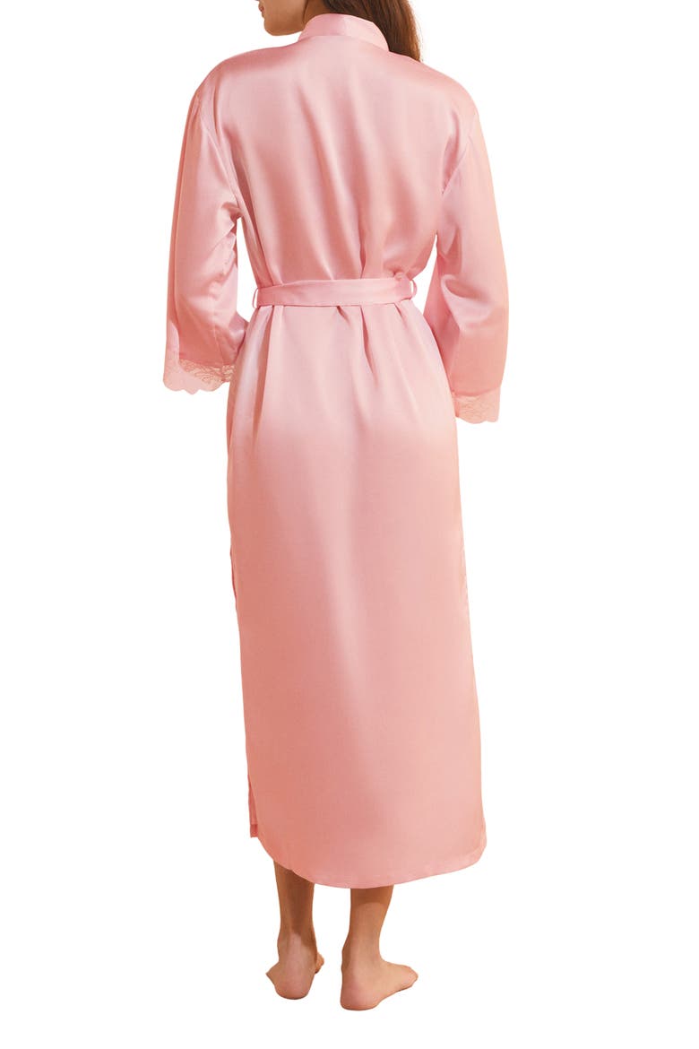 Desire Lace Trim Long Robe, Alternate, color, PINK