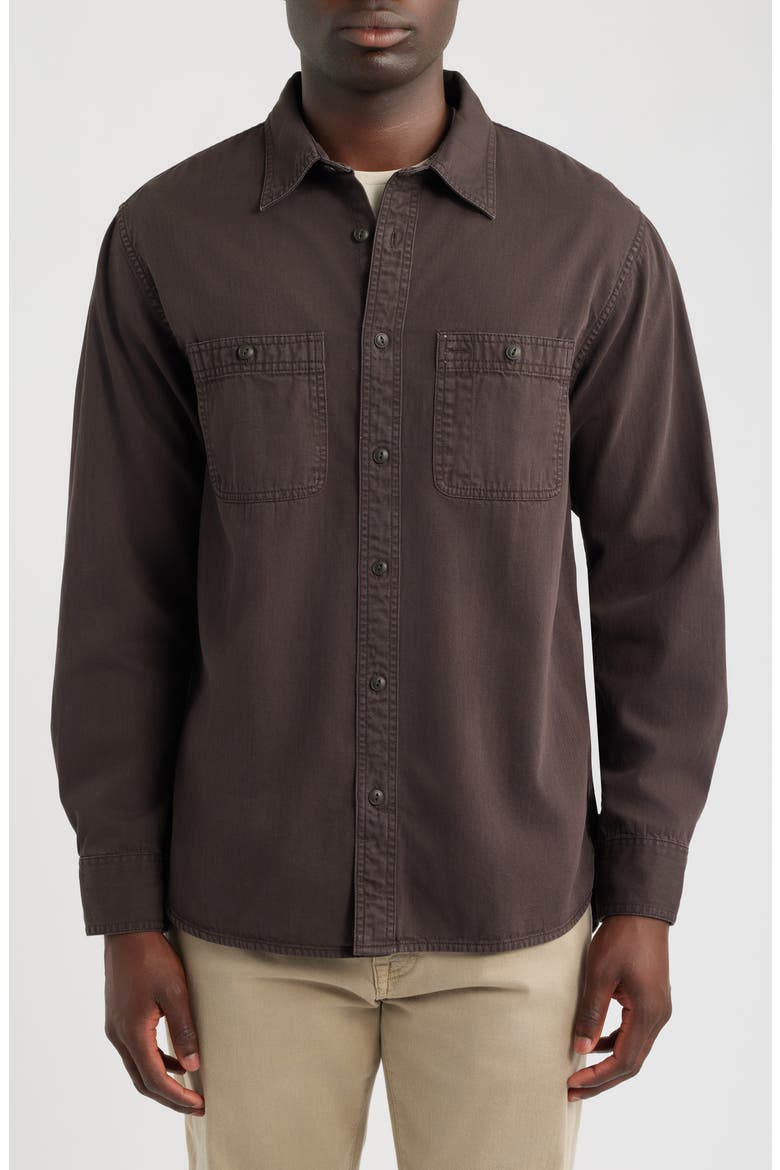 Cotton Button-Up Work Shirt, Alternate, color, DARK COCOA