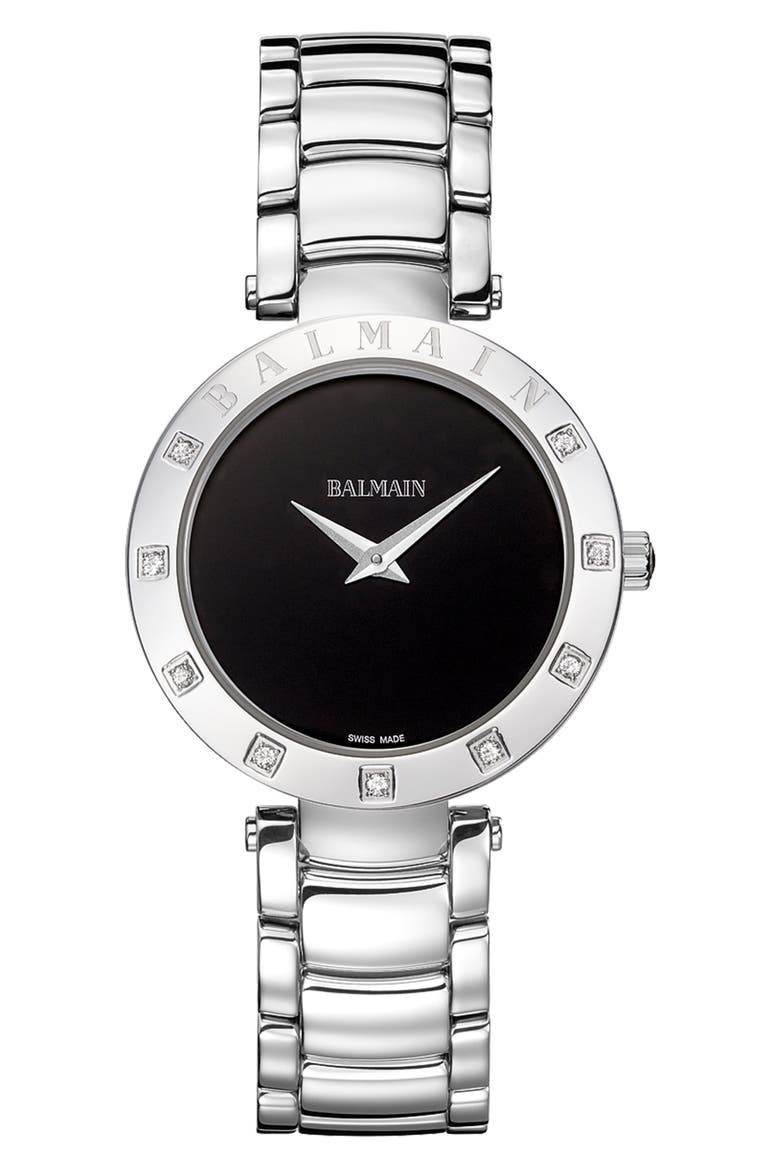 Bijou Diamond Bracelet Watch, 33mm, Main, color, SILVER/BLACK