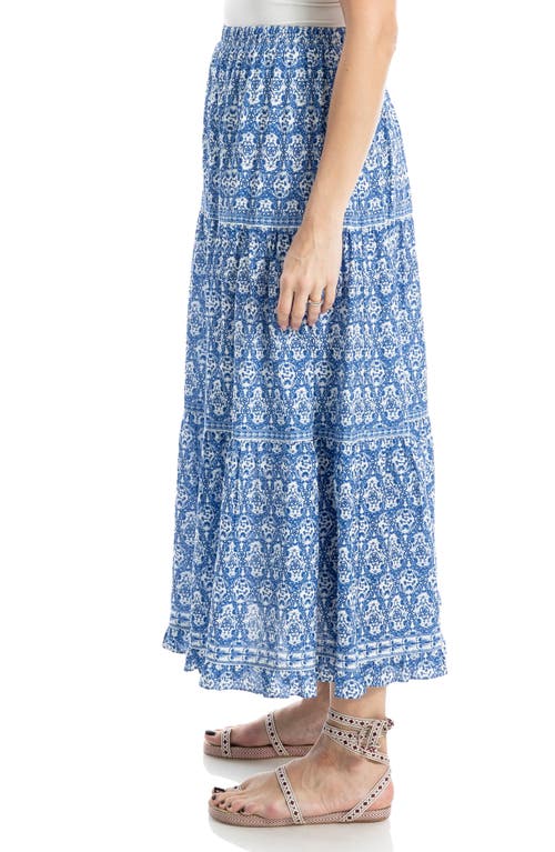 MAX STUDIO MAX STUDIO FLORAL WREATH PRINT TIERED COTTON BLEND MAXI SKIRT 