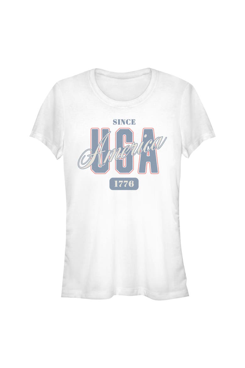 Juniors Lost Gods Since 1776 America USA T Shirt, Main, color, White