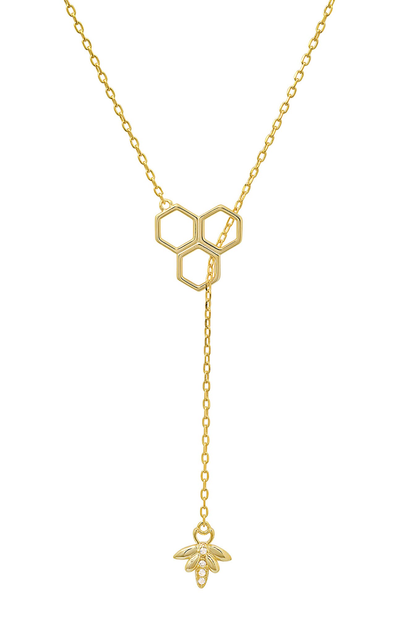 Queen Jewels Sterling Silver Honeycomb & Bee CZ Y-Drop Necklace
