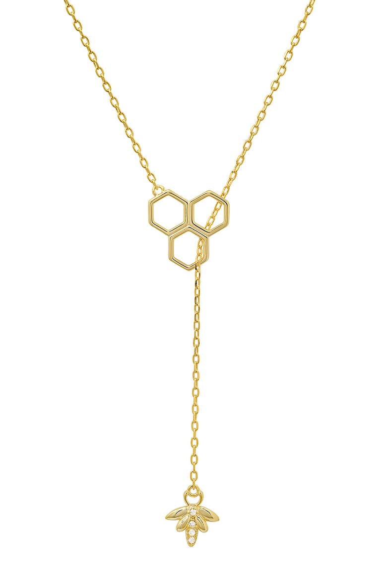 Sterling Silver Honeycomb & Bee CZ Y-Drop Necklace, Main, color, GOLD