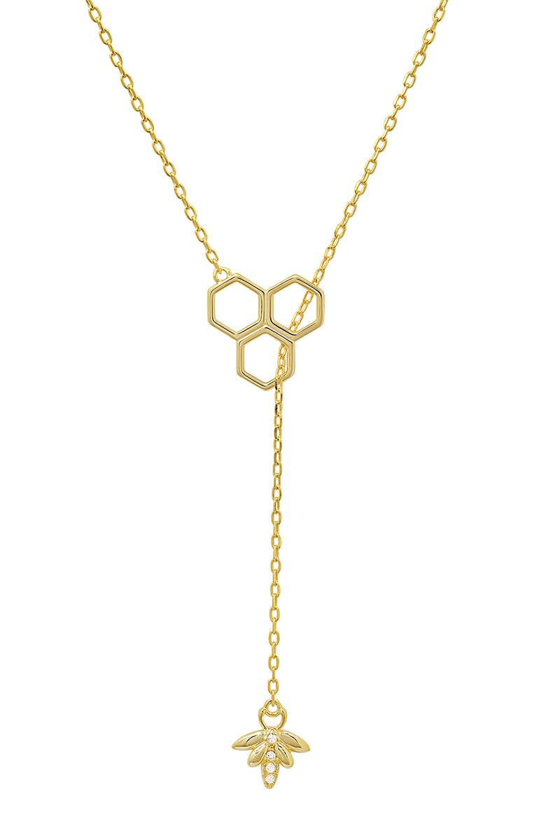 Queen Jewels Sterling Silver Honeycomb & Bee CZ Y-Drop Necklace, Main, color, Gold