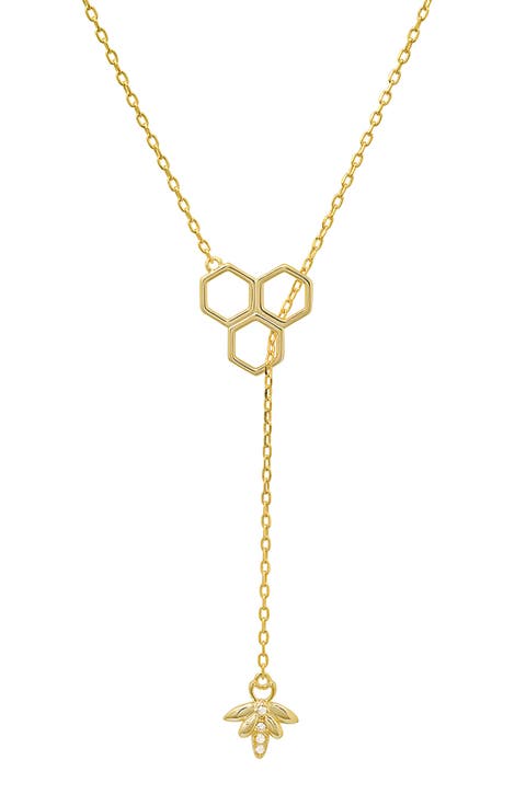 Sterling Silver Honeycomb & Bee CZ Y-Drop Necklace