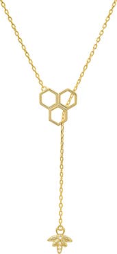 Queen Jewels Sterling Silver Honeycomb & Bee CZ Y-Drop Necklace