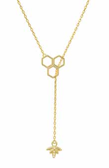 Queen Jewels Sterling Silver Honeycomb & Bee CZ Y-Drop Necklace