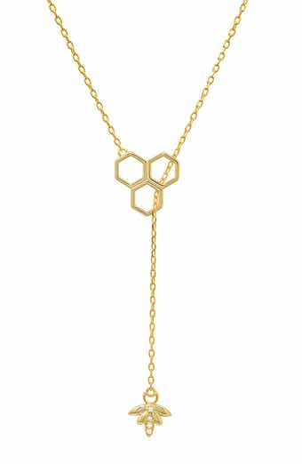 Sterling Silver Honeycomb & Bee CZ Y-Drop Necklace