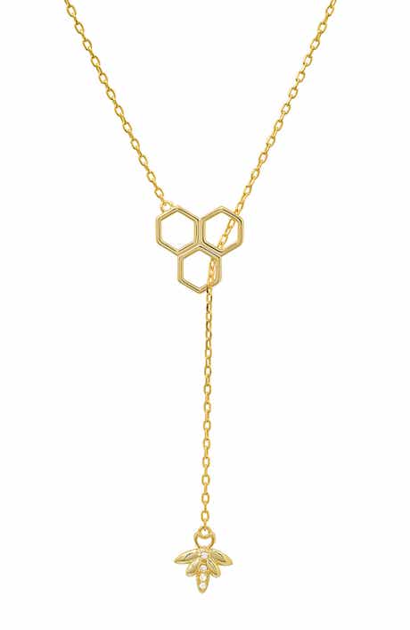 Queen Jewels Sterling Silver Honeycomb & Bee CZ Y-Drop Necklace