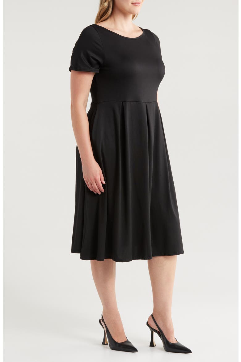 Stretch A-Line Midi Dress, Alternate, color, BLACK