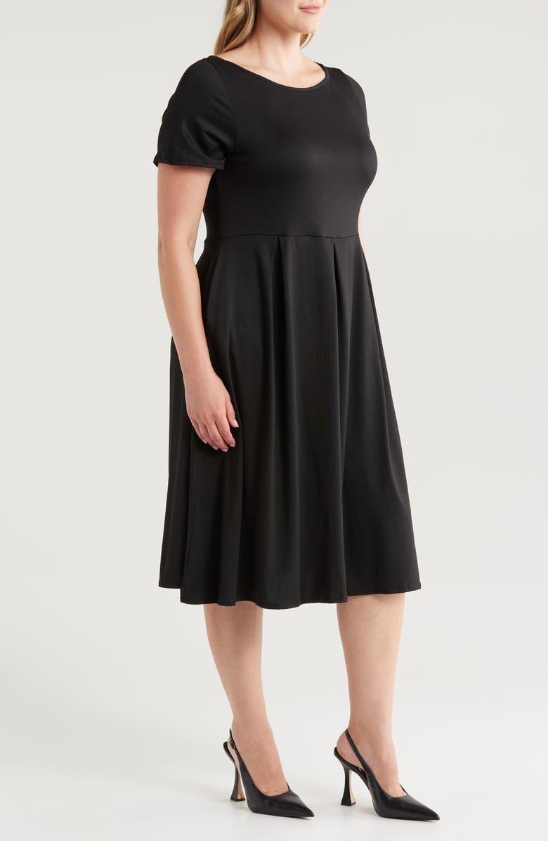 24seven Comfort Apparel Stretch A-Line Midi Dress, Alternate, color, Black