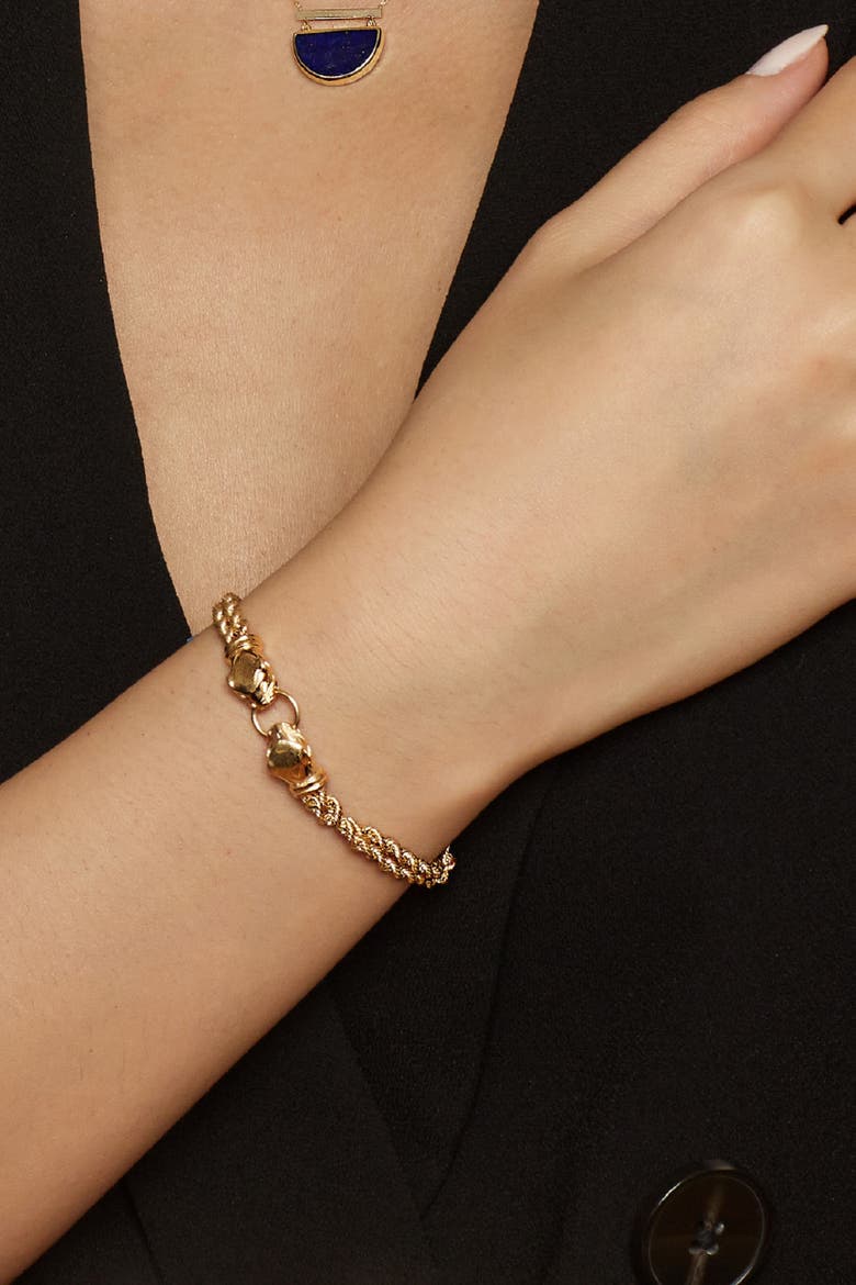 18K Gold Rock Panther Head Bracelet, Alternate, color, Yellow Gold