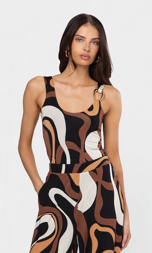 Generation Love Marius Geometric Sheen Jersey Bodysuit In Wavy Geo Brown