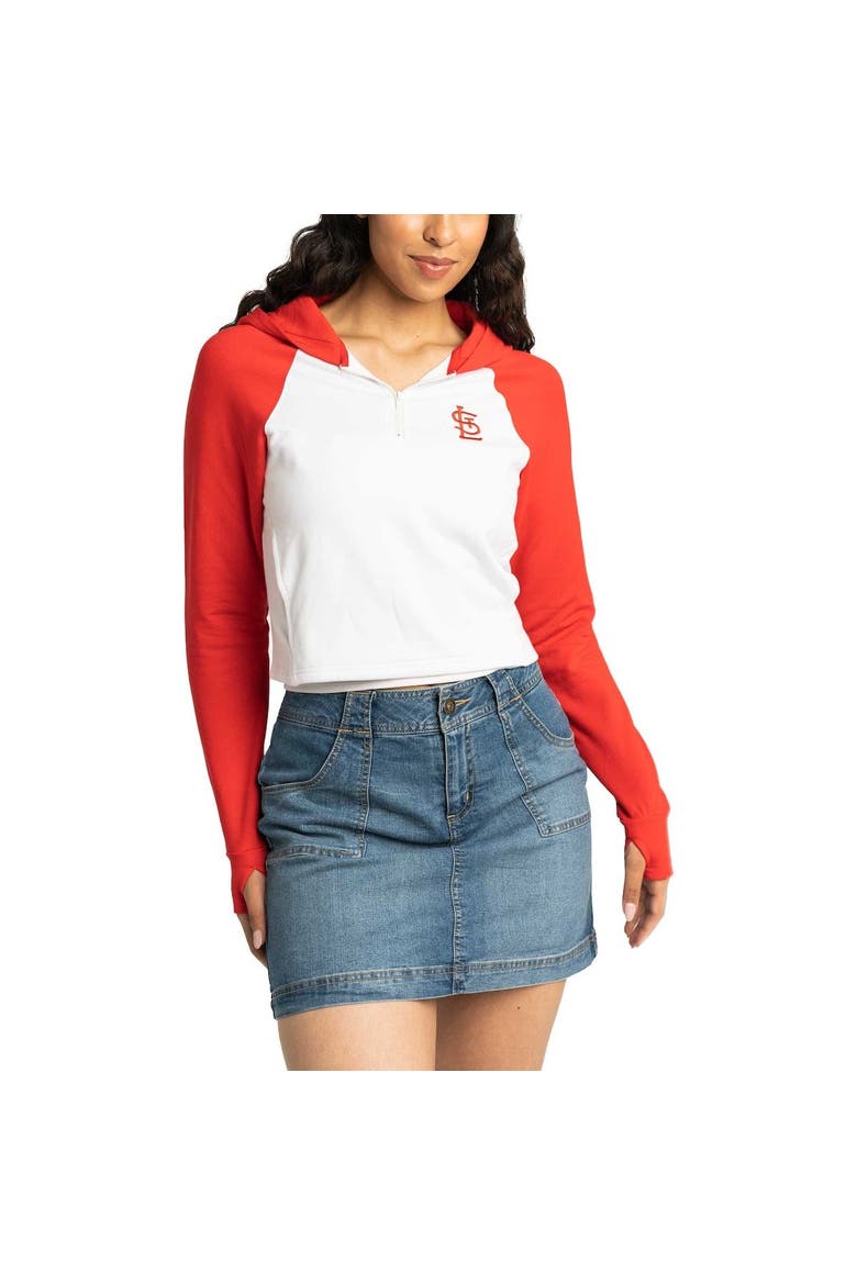 Women's Lusso White St. Louis Cardinals Jane Raglan Quarter-Zip Tri-Blend Cropped Pullover Hoodie, Alternate, color, White