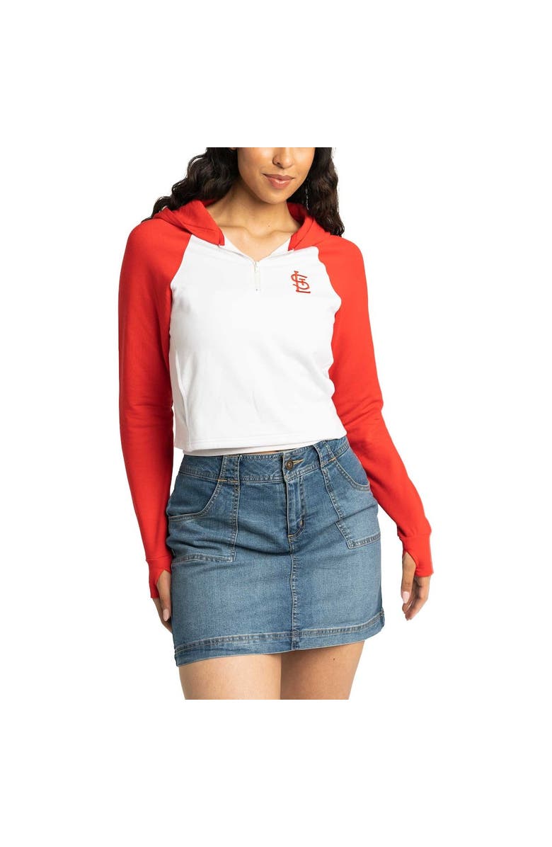 LUSSO Women's Lusso White St. Louis Cardinals Jane Raglan Quarter-Zip Tri-Blend Cropped Pullover Hoodie, Alternate, color, White
